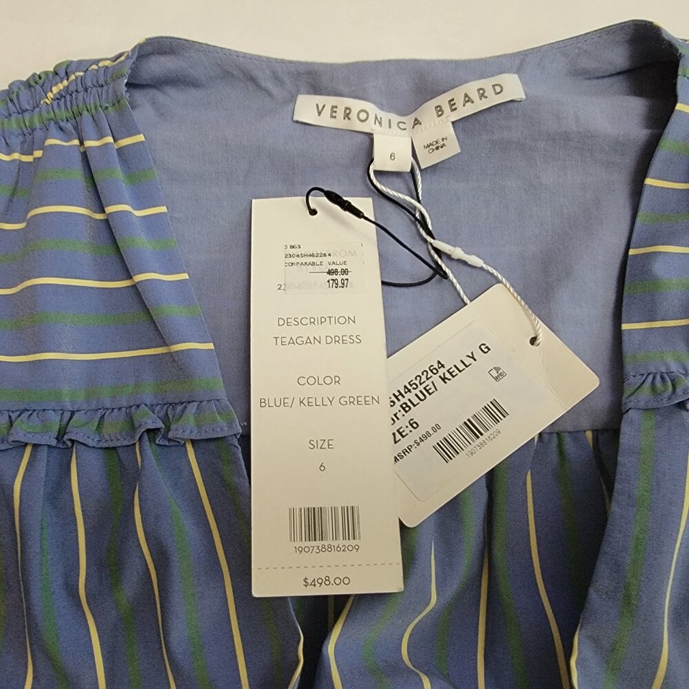VERONICA BEARD Teagan Ruched Striped Poplin Midi Dress - Picture 6 of 16